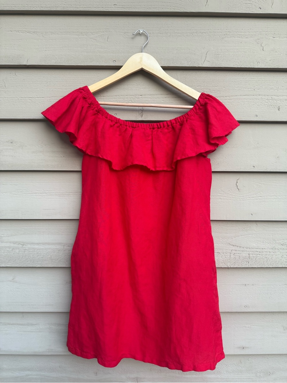 Tommy Bahama St Lucia Linen-Blend Off-the-Shoulder Coverup Dress pockets M red - Picture 2 of 6